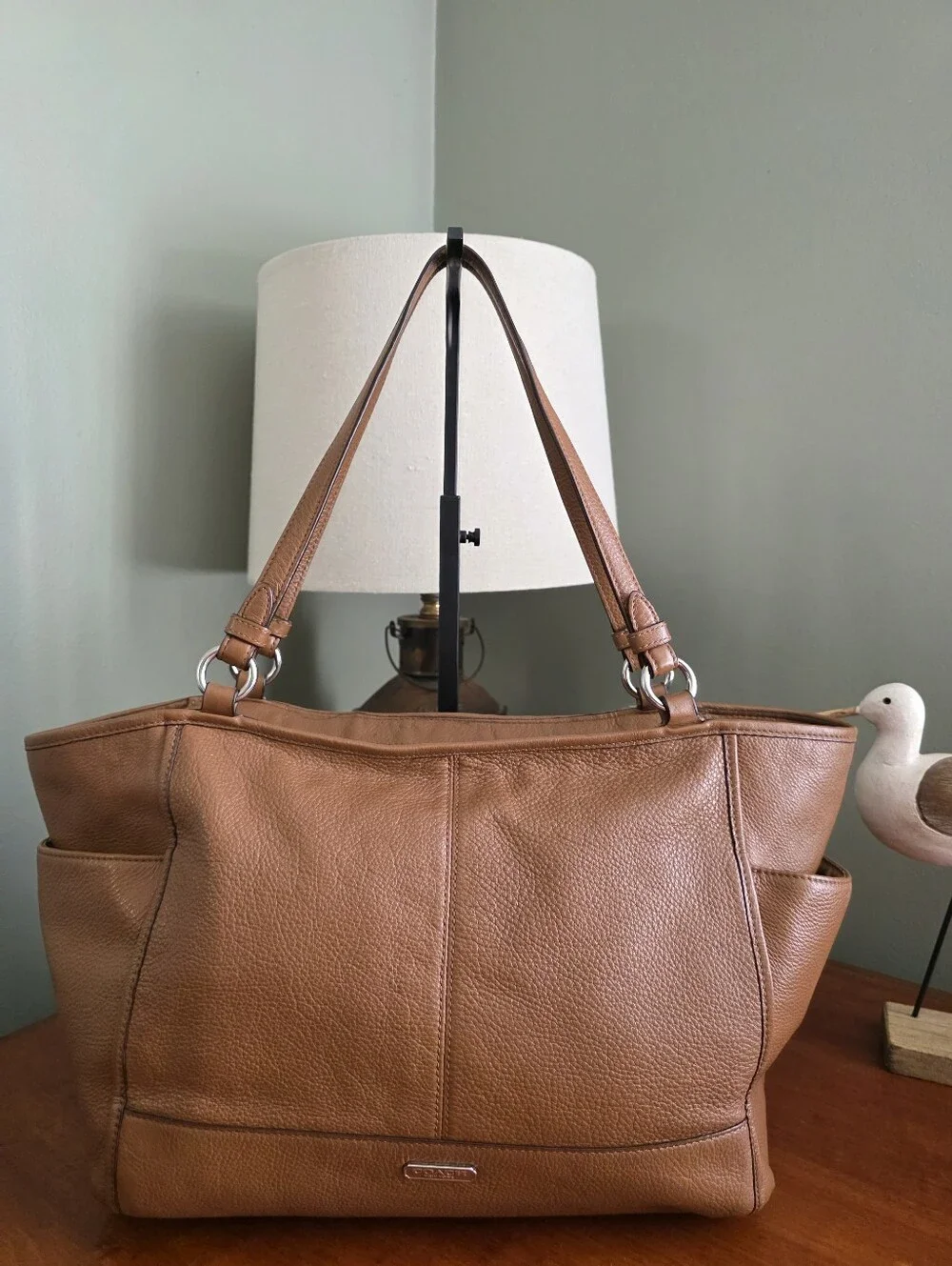 Coach Park Carrie F29898 Saddle Tan Pebbled Leather Large Tote Shoulder Bag
